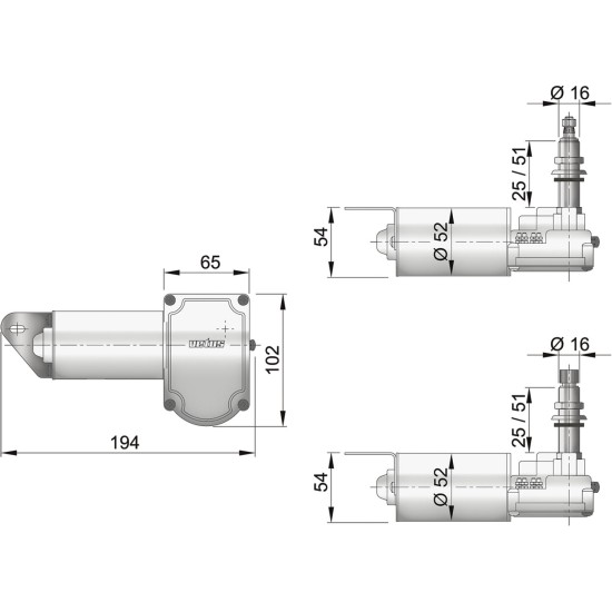 Ruitenwissermotor, 24V, korte as 1 Ruitenwissermotor, 24V, korte as 1