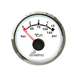 Silver serie oliedruk 10 bar meter NMEA2000 wit Silver serie oliedruk 10 bar meter NMEA2000 wit