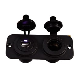 Dubbel flush frame zwart met USB 2.4A en 12V stopcontact Dubbel flush frame zwart met USB 2.4A en 12V stopcontact